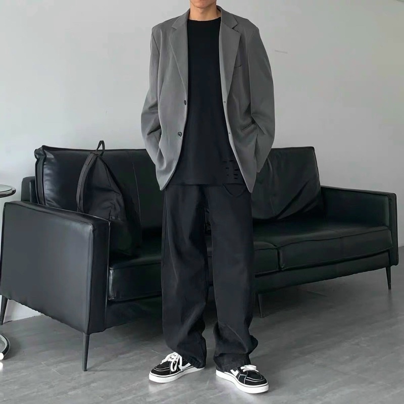 Quần kaki ống rộng màu đen style unisex - LC