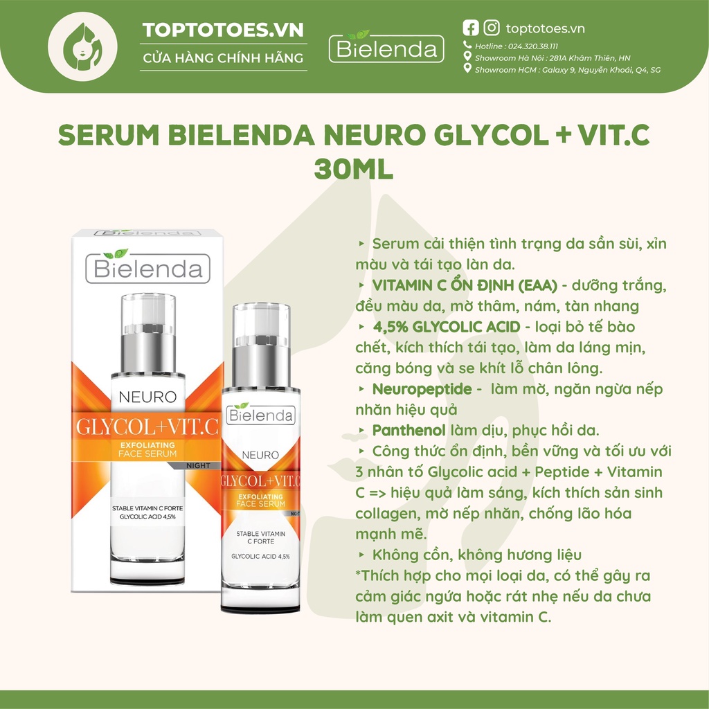 Serum Bielenda Neuro Glycol + Vit C Night 30ml làm trắng da, chống lão hóa ban đêm