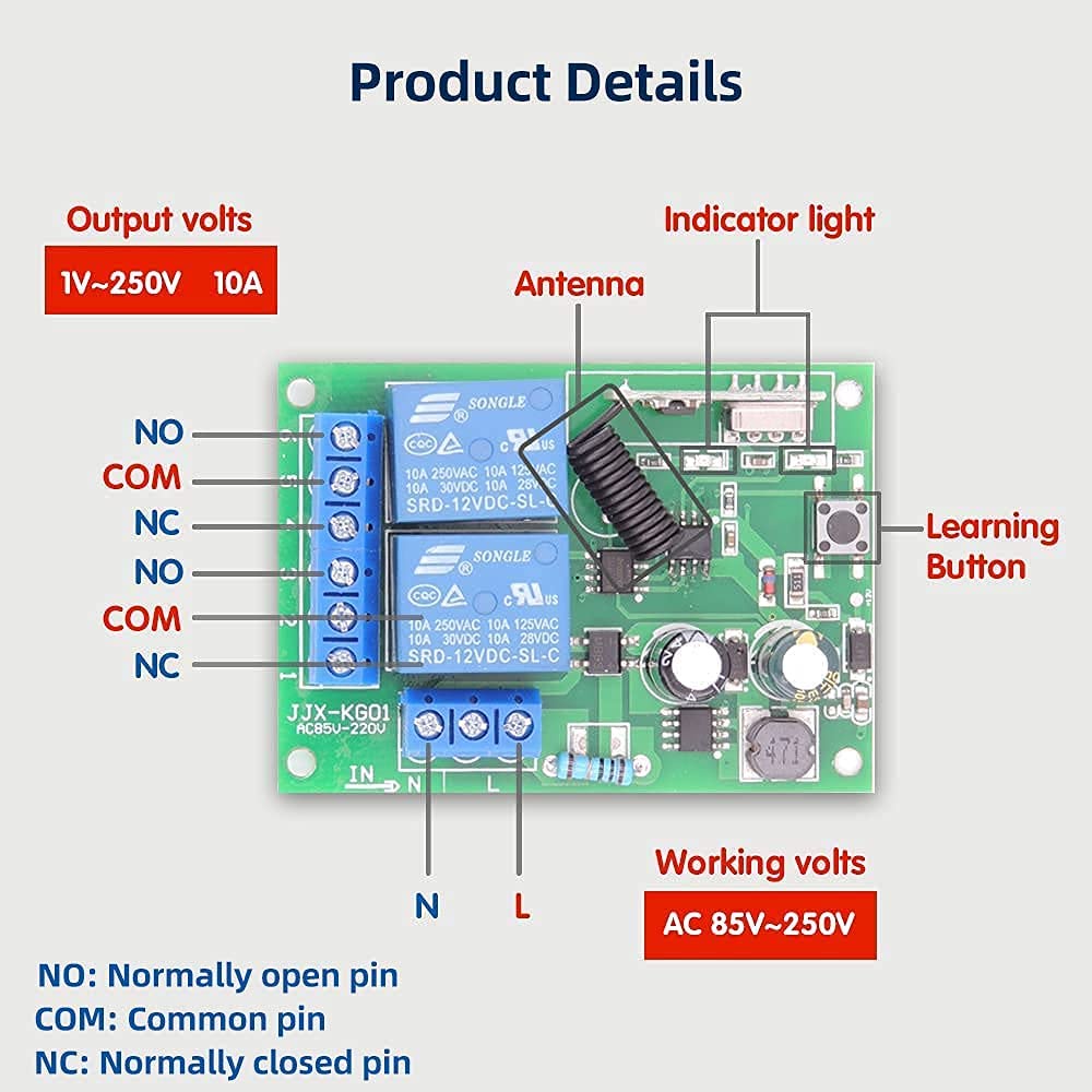 Bộ Điều Khiển Từ Xa Không Dây 433MHz AC220V 2CH Rf EV1527