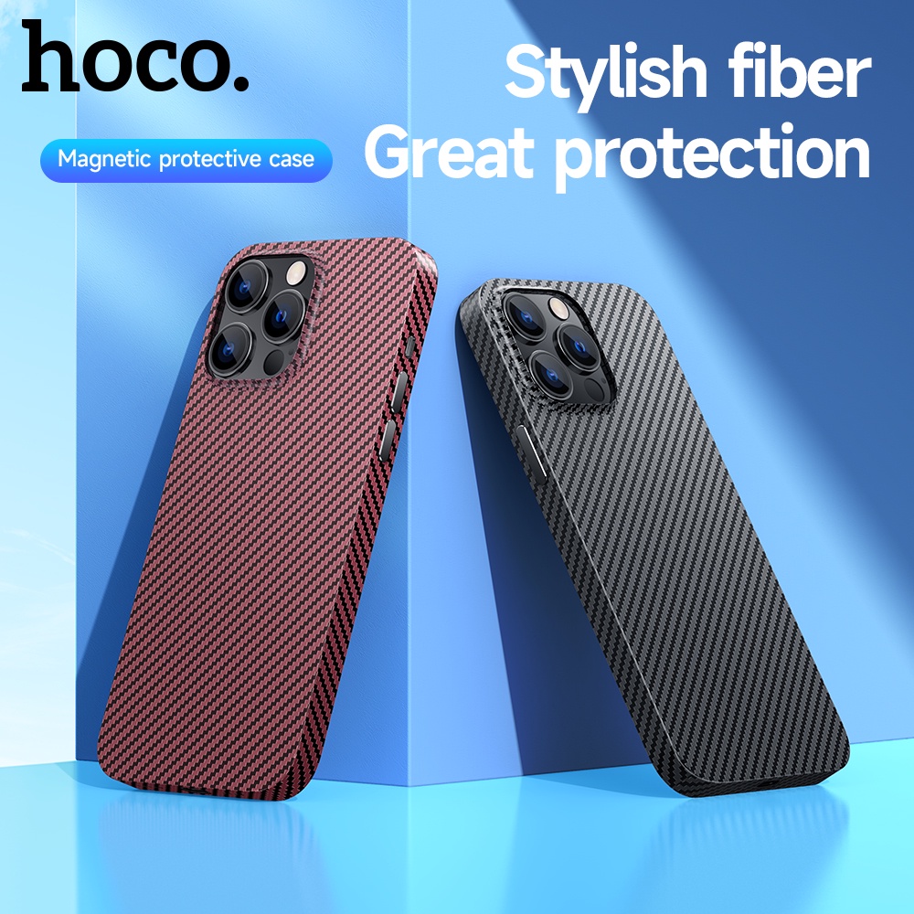 Ốp Điện Thoại PC Cứng Siêu Mỏng Chống Sốc Kết Cấu Sợi Carbon HOCO Cho iph 14 Pro Max Iphone 14 Plus