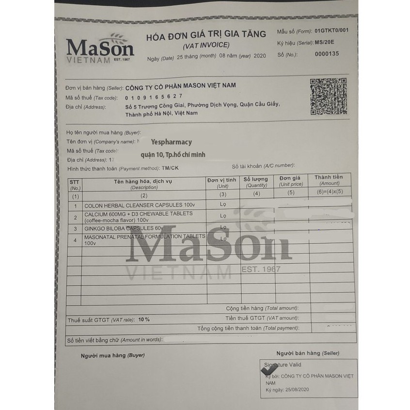 MASONATAL PRENATAL FORMULATION – Dưỡng Chất Dành Cho Phụ Nữ Mang Thai, Cho Con Bú Lọ 60 Viên