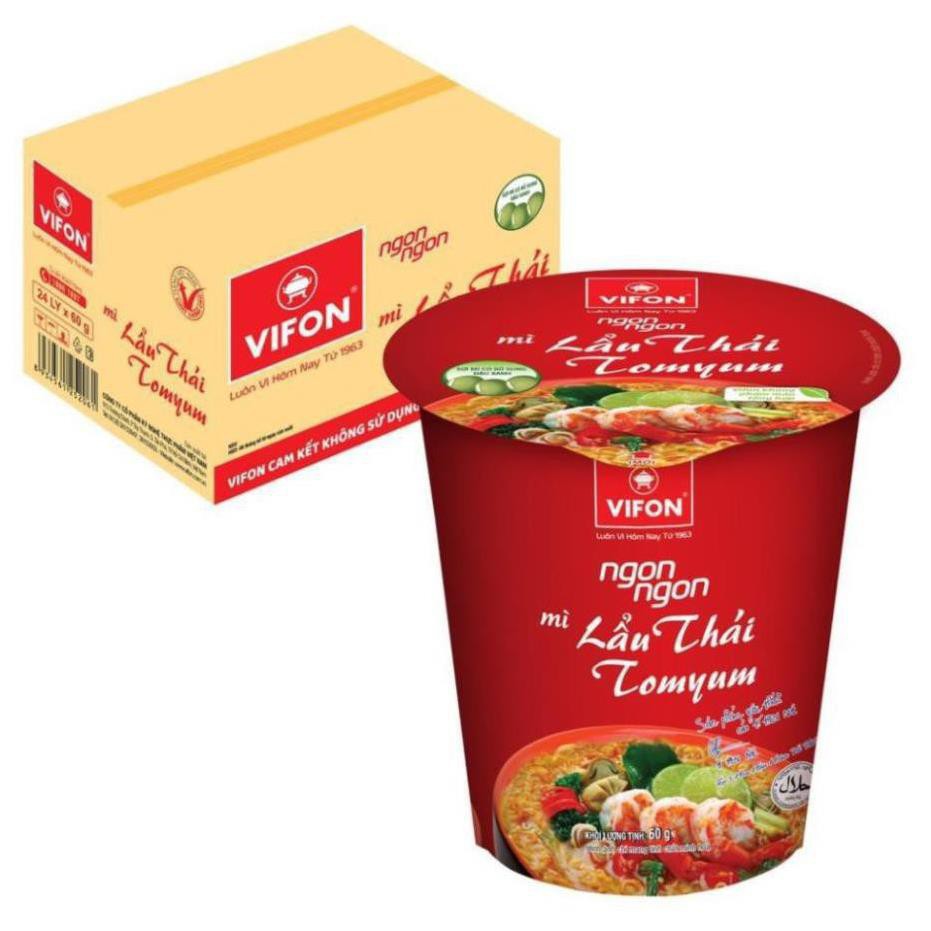 Mì Ly Ngon Ngon Lẩu Thái Tomyum 60g/ly Vifon [Thùng 24 Ly] ..