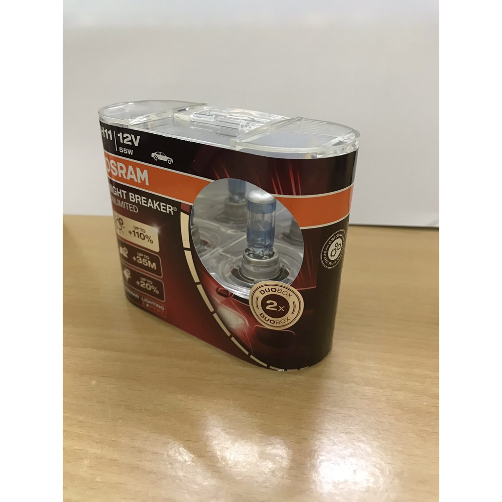 Bóng đèn tăng sáng 110% Osram Night Breaker Unlimited  H11 12v 55w (Hộp 2 bóng), hàng chính hãng Osram, Made in Germary