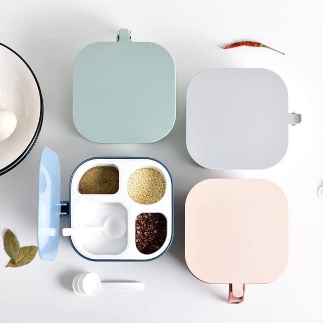 Hộp đựng gia vị 4 ngăn có nắp đậy kín