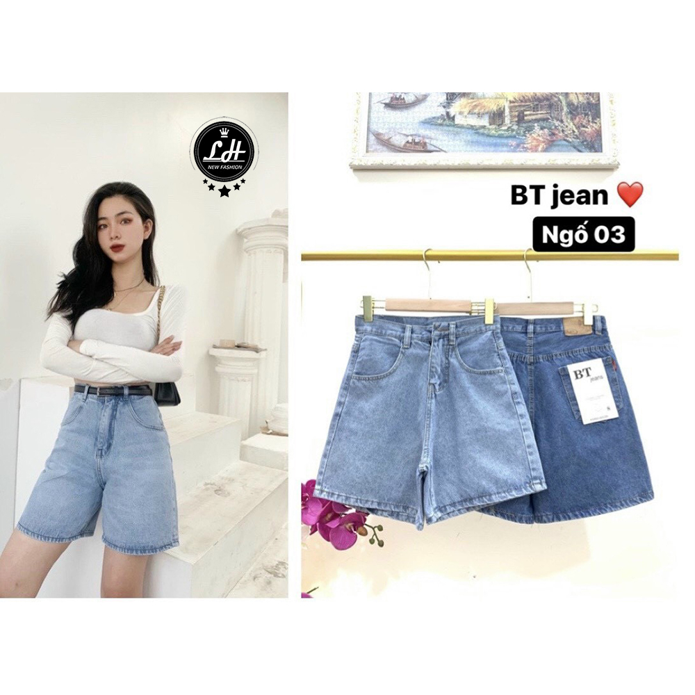 Quần ngố nữ ống rộng, quần short jean lưng cao hai nút kiểu túi nắp, túi vuông, 2 đai siêu dễ thương giá rẻ siêu hạt dẻ