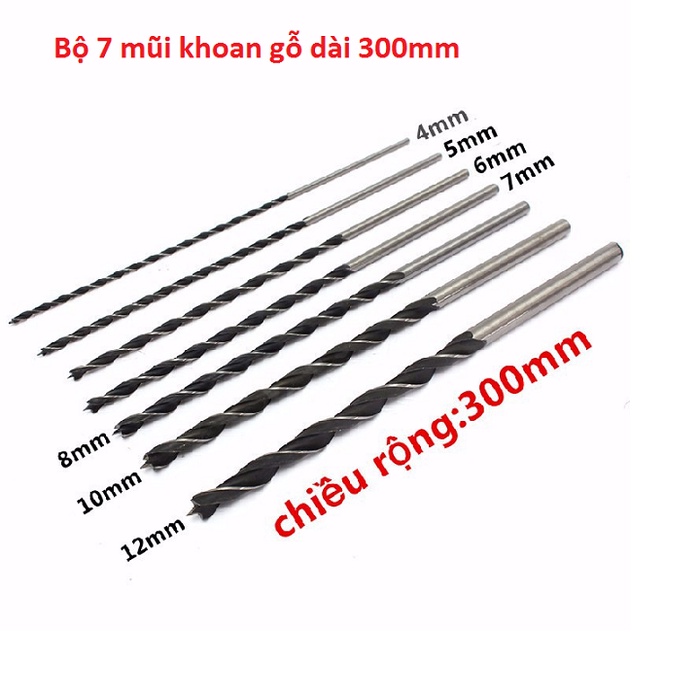Bộ 7 mũi khoan gỗ dài 300mm