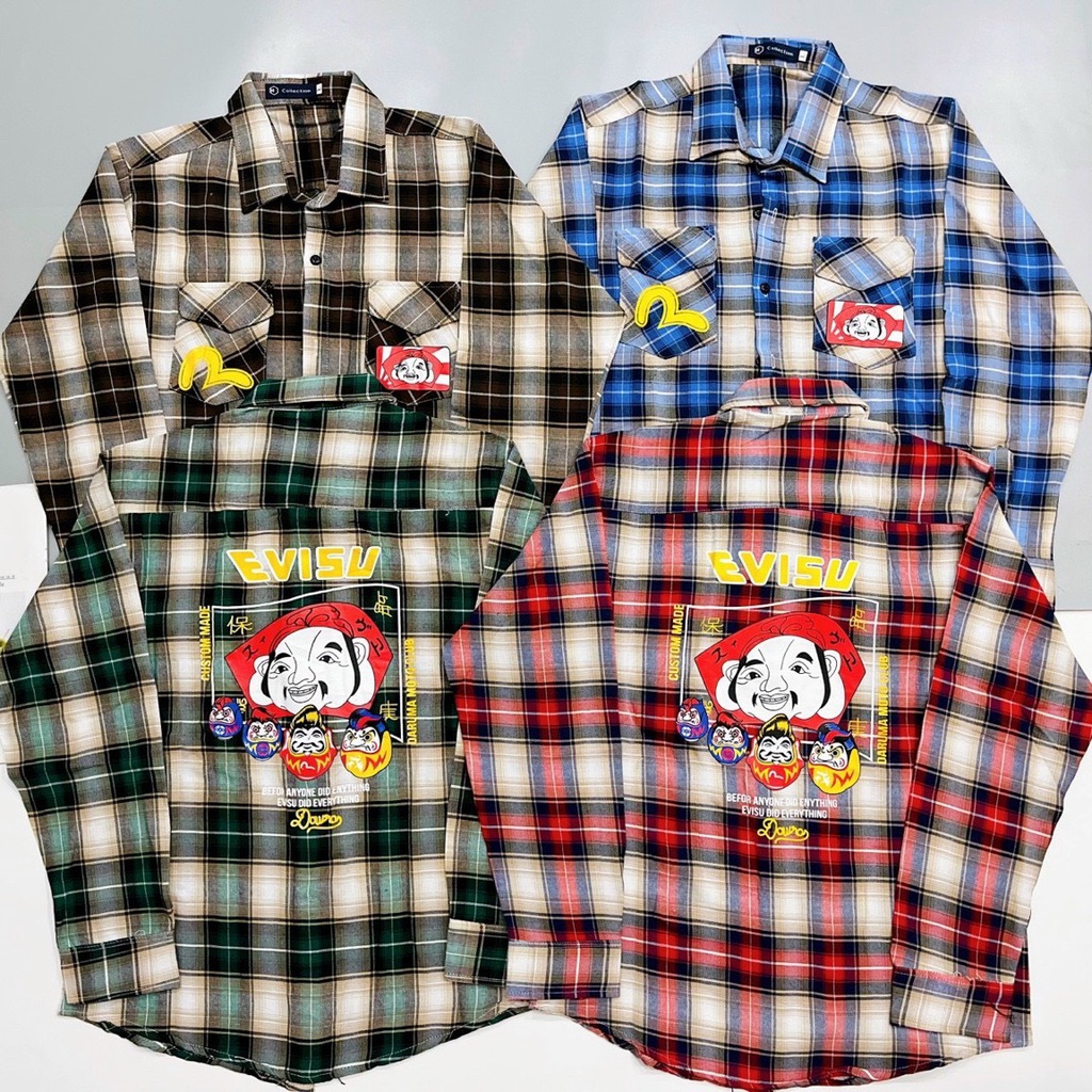 Áo sơ mi nam SORA dài tay vải nỉ caro to cao cấp logo in sau lưng túi trước from body đẳng cấp chuẩn nam thần SORA STORE