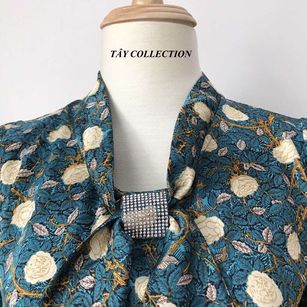 Áo sơ mi nữ Cottong lụa phối cổ nơ bản to thanh lịch và thời thượng Tây Collection
