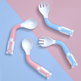 Set Thìa dĩa bẻ cong xoay 369 độ cho bé tập ăn dặm 𝐃𝟒𝟖