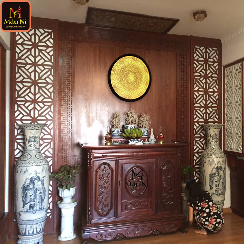 TRANH TRÚC CHỈ giấy được làm từ tre, làm thủ công, đặt sau bàn thờ gia tiên, tủ thờ, bàn thờ chung cư