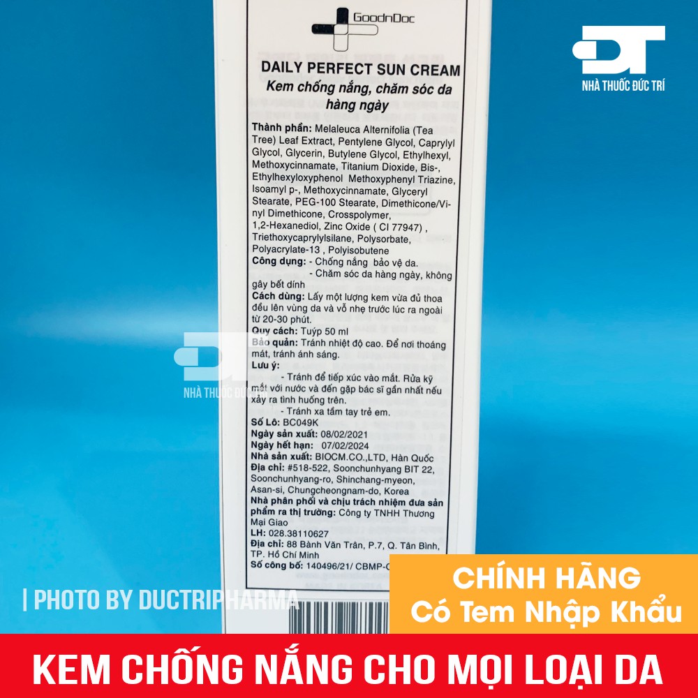 Kem chống nắng GoodnDoc Sun Cream Daily Perfect SPF50/PA+++ cho mọi loại da - 50ml