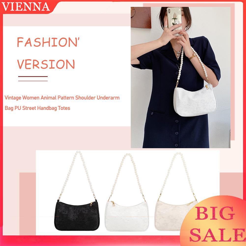 Túi đeo vai dưới cánh tay vải jacquard phối ren hoa chuỗi xỏ hạt ngọc trai nhân tạo nhỏ màu trơn cho nữ