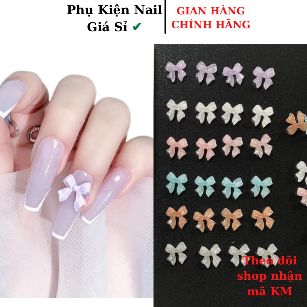 Nơ Nhựa gắn móng 3D Nhiều Màu Trang Trí Móng Tay Set 50