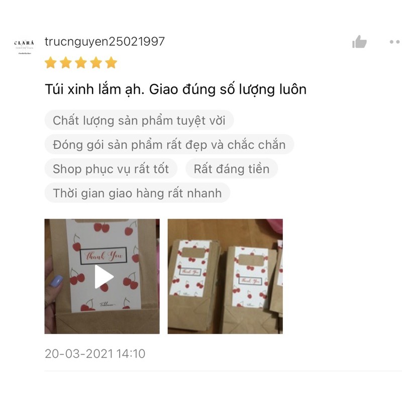 Túi giấy cherry đựng mỹ phẩm, phụ kiện, bánh quà tặng đủ size siêu xinh