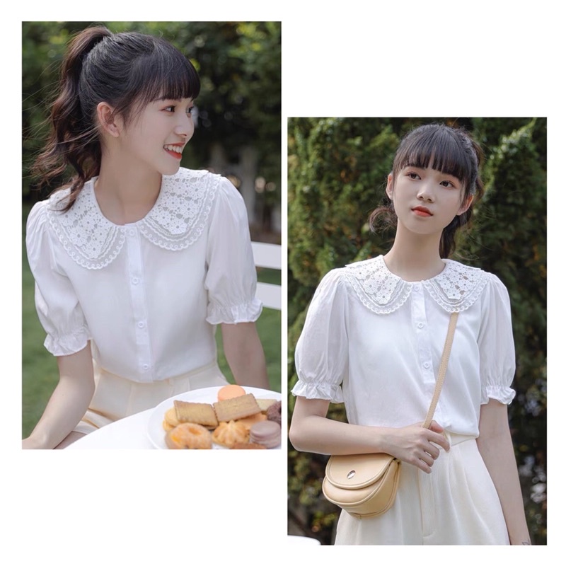ÁO SOMI TRẮNG CỔ REN 2 TẦNG