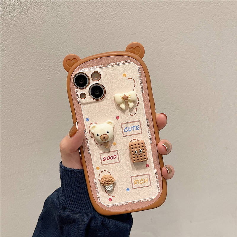 Ốp điện thoại trang trí tai gấu ba chiều xinh xắn cho Iphone13Pro Max 11 12 X Xr 8Plus