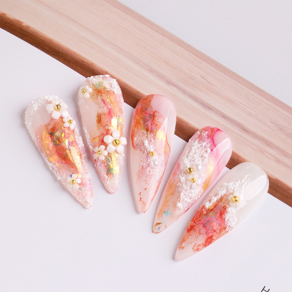 Lọ phụ kiện hình bông hoa STZPRONAIL cỡ nhỏ ba chiều bằng thép màu vàng trắng/hồng/tím dùng trang trí móng tay thủ công