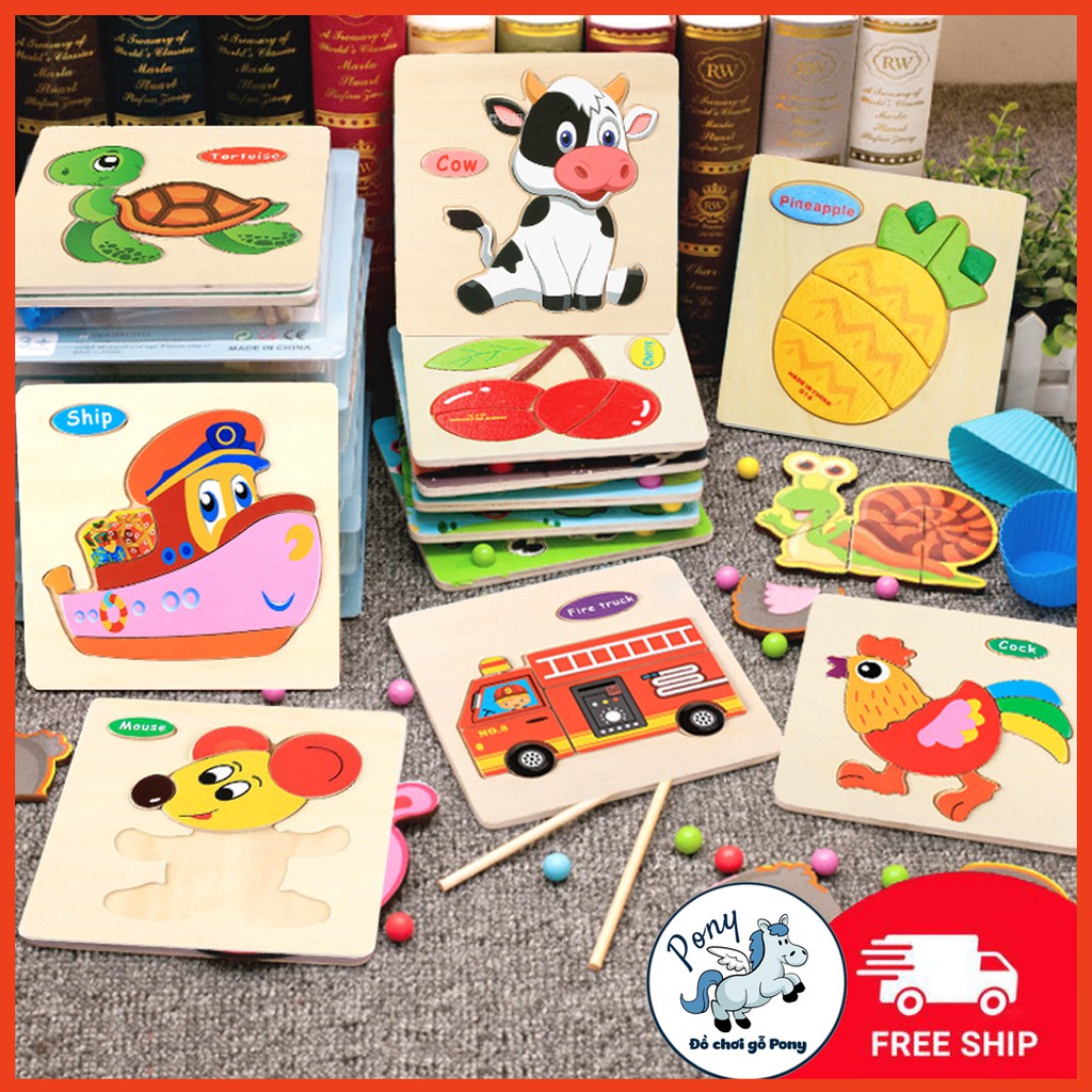 Ghép hình gỗ 3D Montessori cho bé - Tranh ghép hình gỗ puzzle - Bộ ghép hình