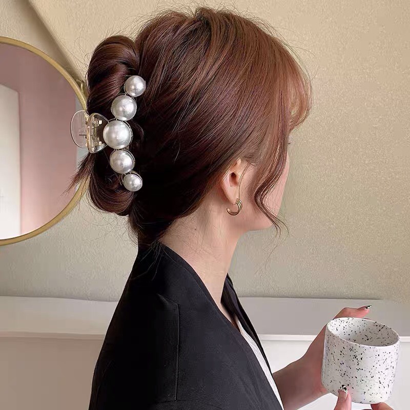 Kẹp tóc càng cua cute trong suốt Hàn Quốc đính hạt trai nhân tạo nhiều kiểu xinh xắn Shinosha KEP001