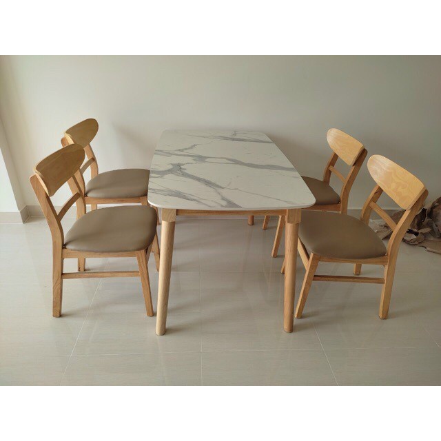 Bộ bàn ăn 4 ghế sang chảnh, mặt bàn giả đá siêu bền đẹp