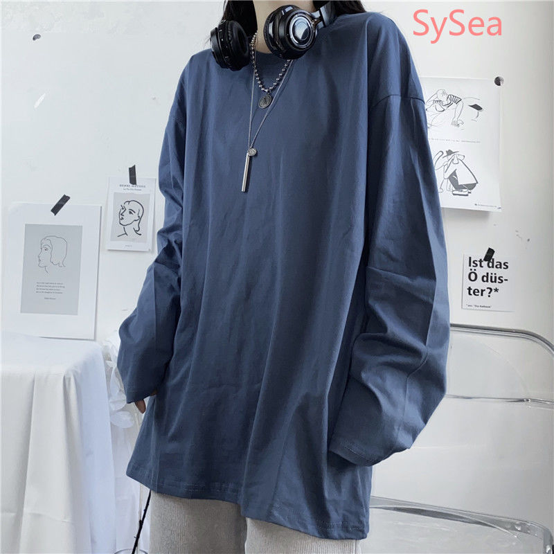 Áo Thun Tay Dài Dáng Rộng 100% Cotton Thời Trang Mùa Thu Cho Nữ