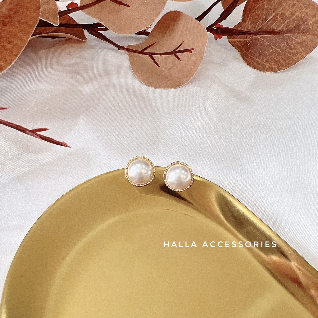 Khuyên tai mặt ngọc viền Gold cao cấp HALLA BT158 BT159