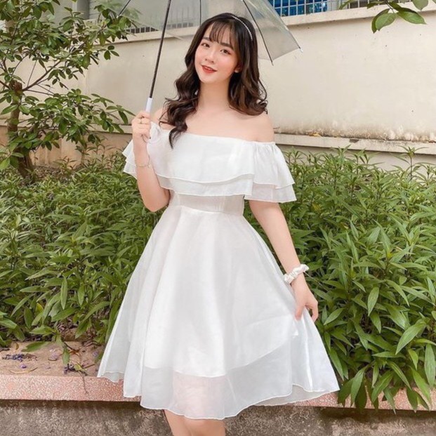 ĐẦM TRẮNG TRỄ VAI BÈO BỒNG BỀNH 2 TẦNG, VÁY TRẮNG KÝ YẾU, PROM, DỰ TIỆC CƯỚI | BigBuy360 - bigbuy360.vn