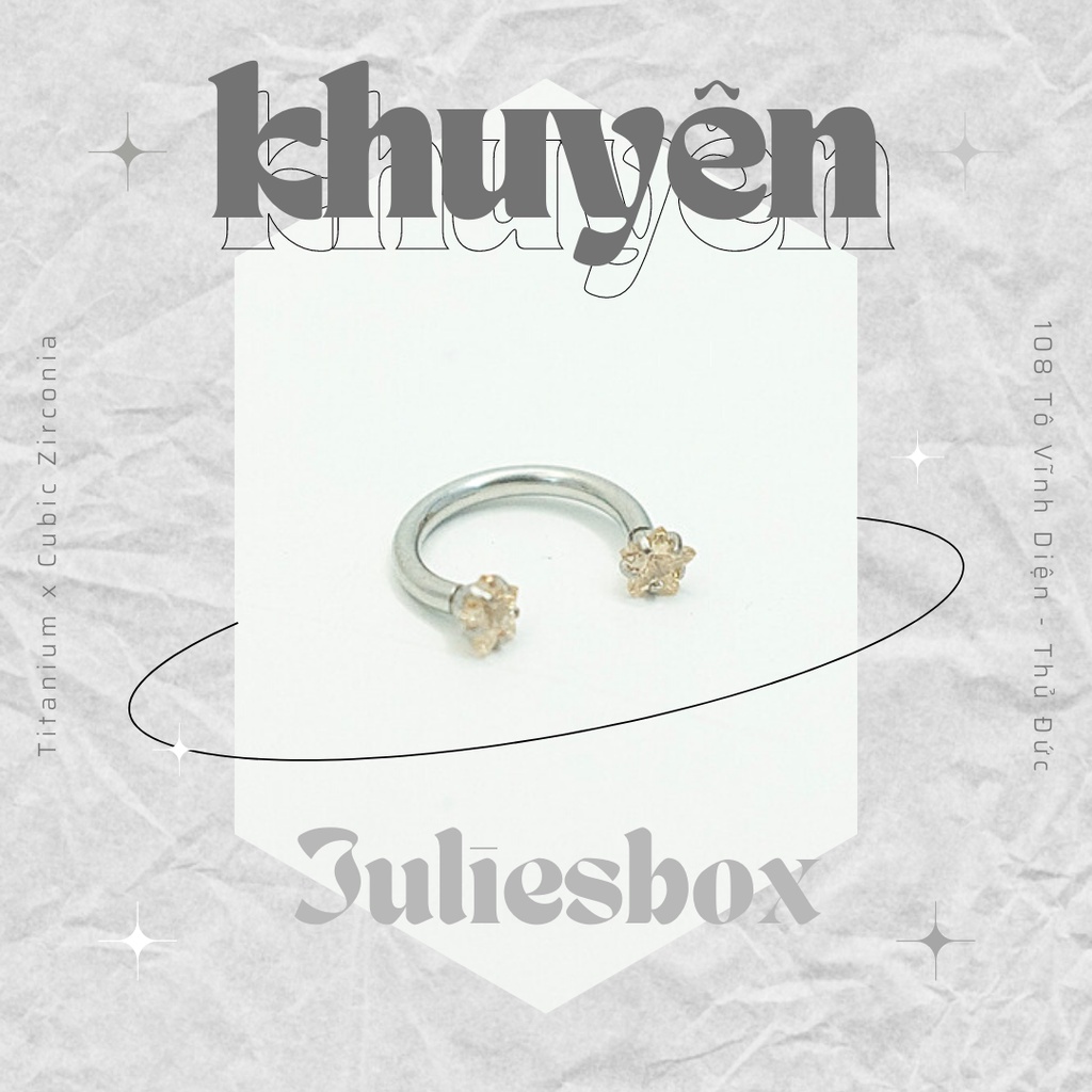 [1 Chiếc] Khuyên Tai Titan Chữ U Đá Sao Màu CAM Unisex Không Gỉ Sét Không Ngứa Bông Tai Julies Box 66