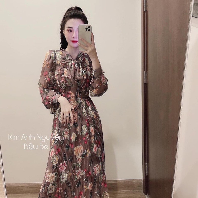 [Mã WAMT1505 giảm 10K đơn 0K] Đầm Dập Ly Hoa Nâu