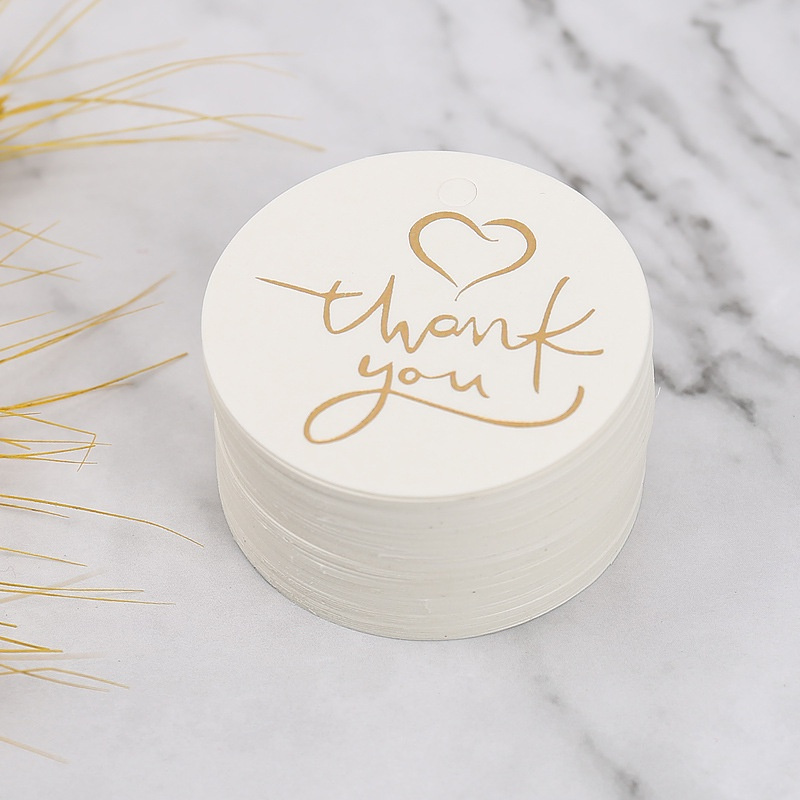 Set 100 thẻ tròn in chữ dập nắp chữ Thank You dùng trang trí túi bánh quà tặng