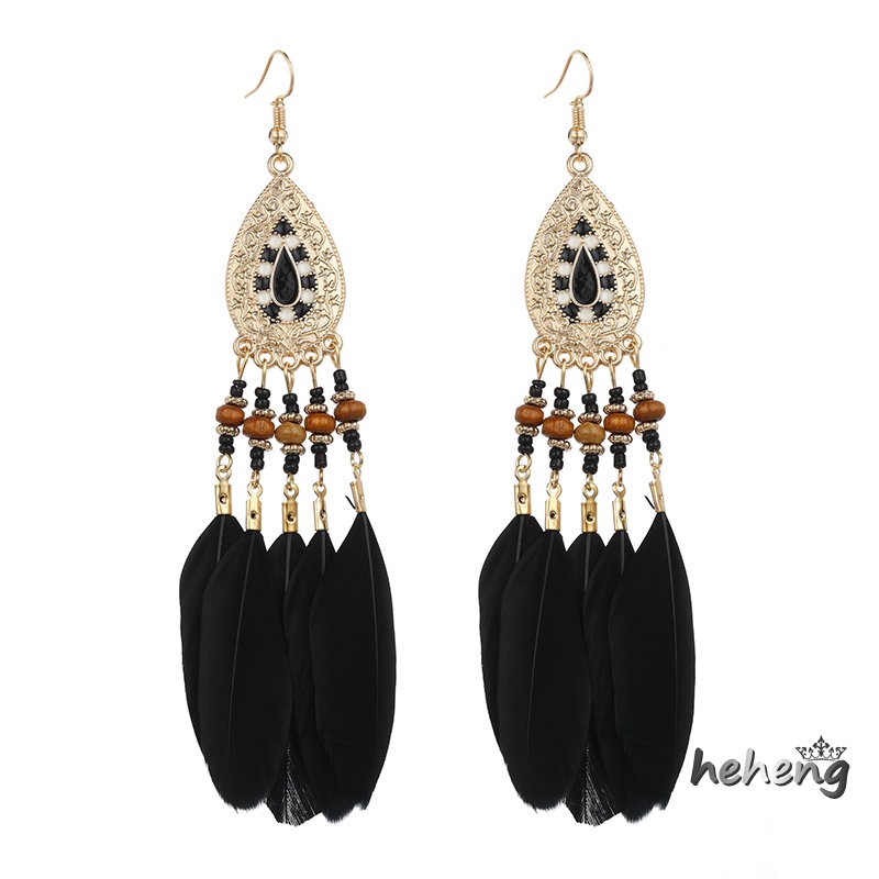 Bông Tai Dáng Dài Đính Lông Vũ Tua Rua Dễ Thương Đơn Giản Thời Trang Cho Nữ