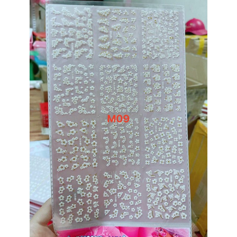 Sticker nail hoa trắng nổi - Hình hoa trắng dán móng