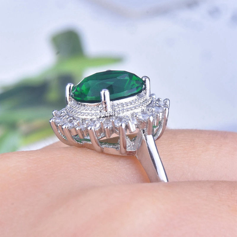 Nhẫn đính đá zircon lớn màu bạc thời trang dành cho nữ