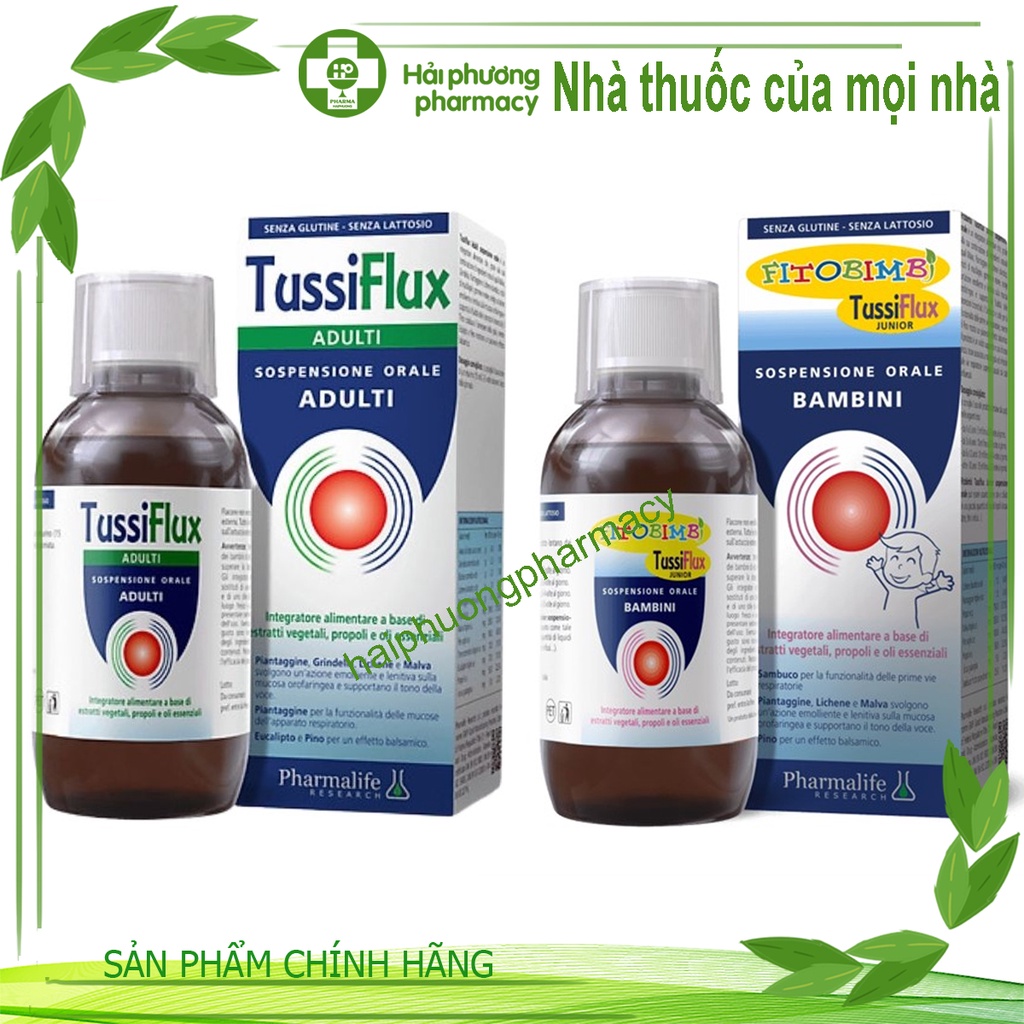 Bộ đôi Fitobimbi Tussiflux siro cho bé và gia đình giúp giảm ho, có đờm, đau rát họng do viêm họng
