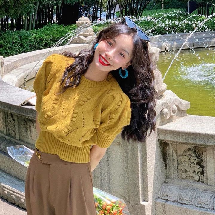 Áo sweater Dệt Kim Khoét Lỗ Thời Trang Hàn Quốc Cho Nữ