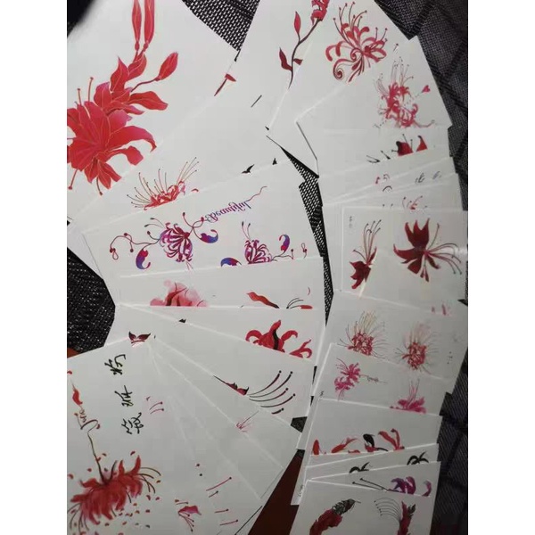 2_5 tấm hình xăm hoa Bỉ Ngạn, cáo hồ ly, hoa các loại size 5,7 x 9,7/tấm