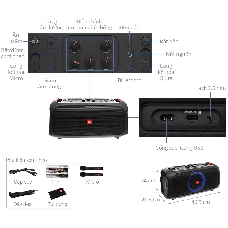 Loa Karaoke JBL PARTYBOX On The Go Chính hãng - New 100%, Bảo hành 12 tháng.