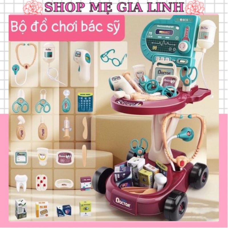 HCM Bộ đồ chơi bác sĩ cao cấp 24 món kèm xe đẩy - đồ chơi nhập vai bác sỹ cho bé từ 3 tuổi trở lên