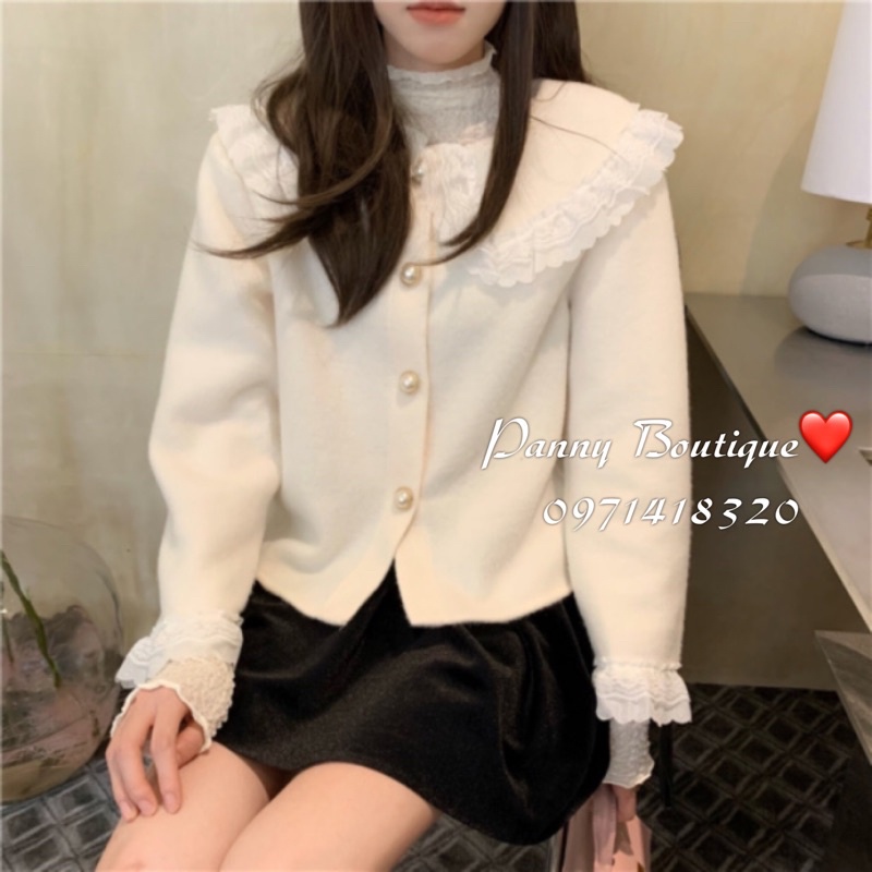 Áo sơmi nỉ bông phối ren hai màu đỏ đô và trắng, style ulzzang Hàn Quốc🌻 Panny Boutique 🌻