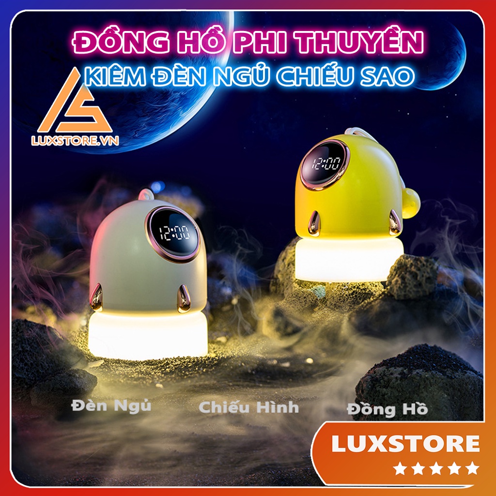 ĐỒNG HỒ ĐỂ BÀN PHI THUYỀN KHÔNG GIAN KIÊM ĐÈN NGỦ CHIẾU SAO – LUXSTORE