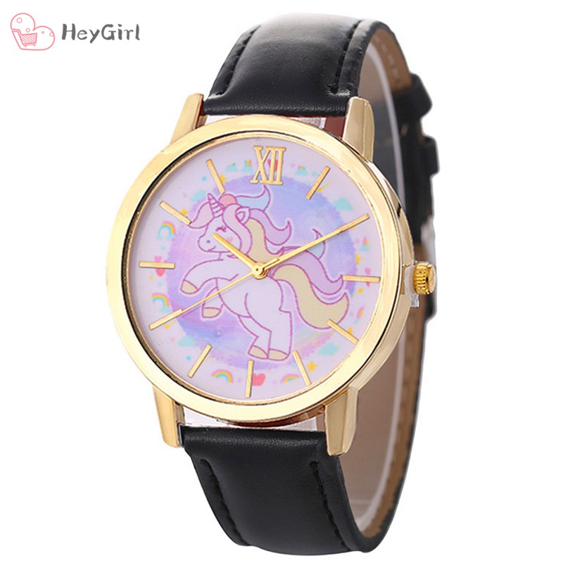 Women Watch Watches Happy Unicorn Cartoon Watch Leather Strap Quartz Watch