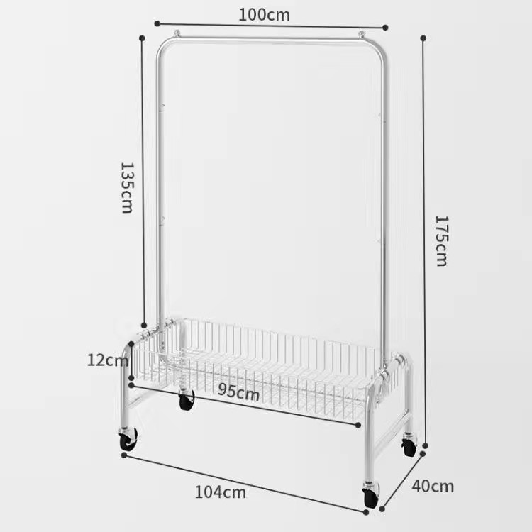 SẴN 65cm Giá treo quần áo kèm kệ để đồ, để giày dép khung kim loại chắc chắn có bánh xe xoay 360 độ