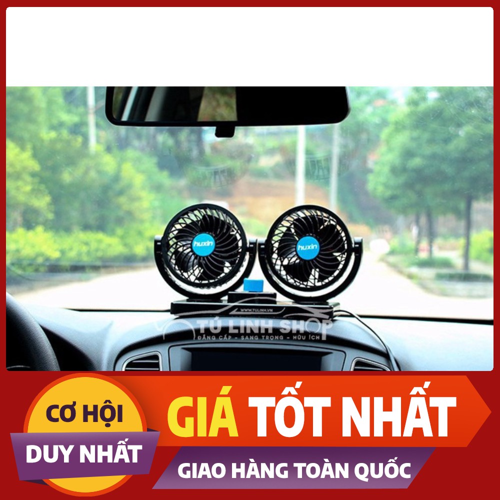 Quạt máy đôi mini 12v, 24v xoay 360 tiện ích trên ô tô, xe hơi cao cấp