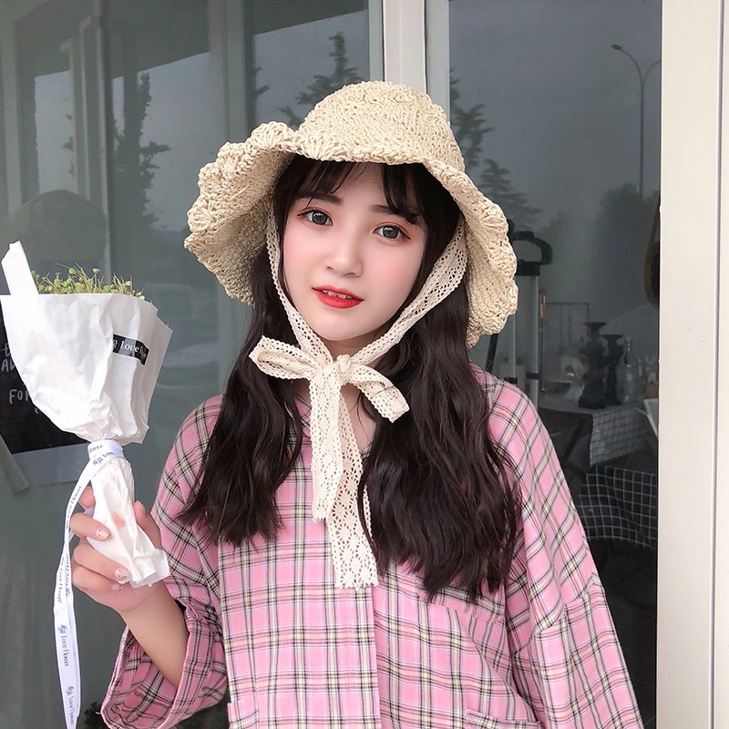 Mũ cói tiểu thư đi biển thắt nơ