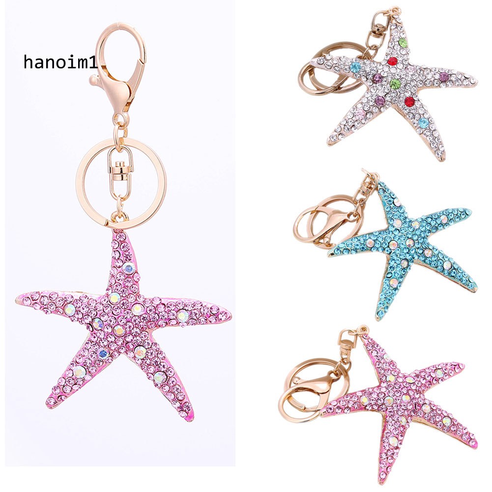 【H1N1】Lovely Starfish Rhinestone Pendant Key Chain Keychain Ring Bag Phone Car Decor