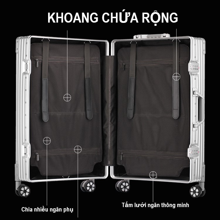 Vali nhôm nguyên khối cao cấp size 20 inch 24 inch 29 inch