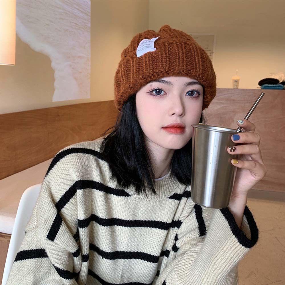 Mũ Beanie Dệt Kim Họa Tiết Kẻ Sọc In Chữ Đơn Giản Thời Trang Mùa Đông Cho Nữ