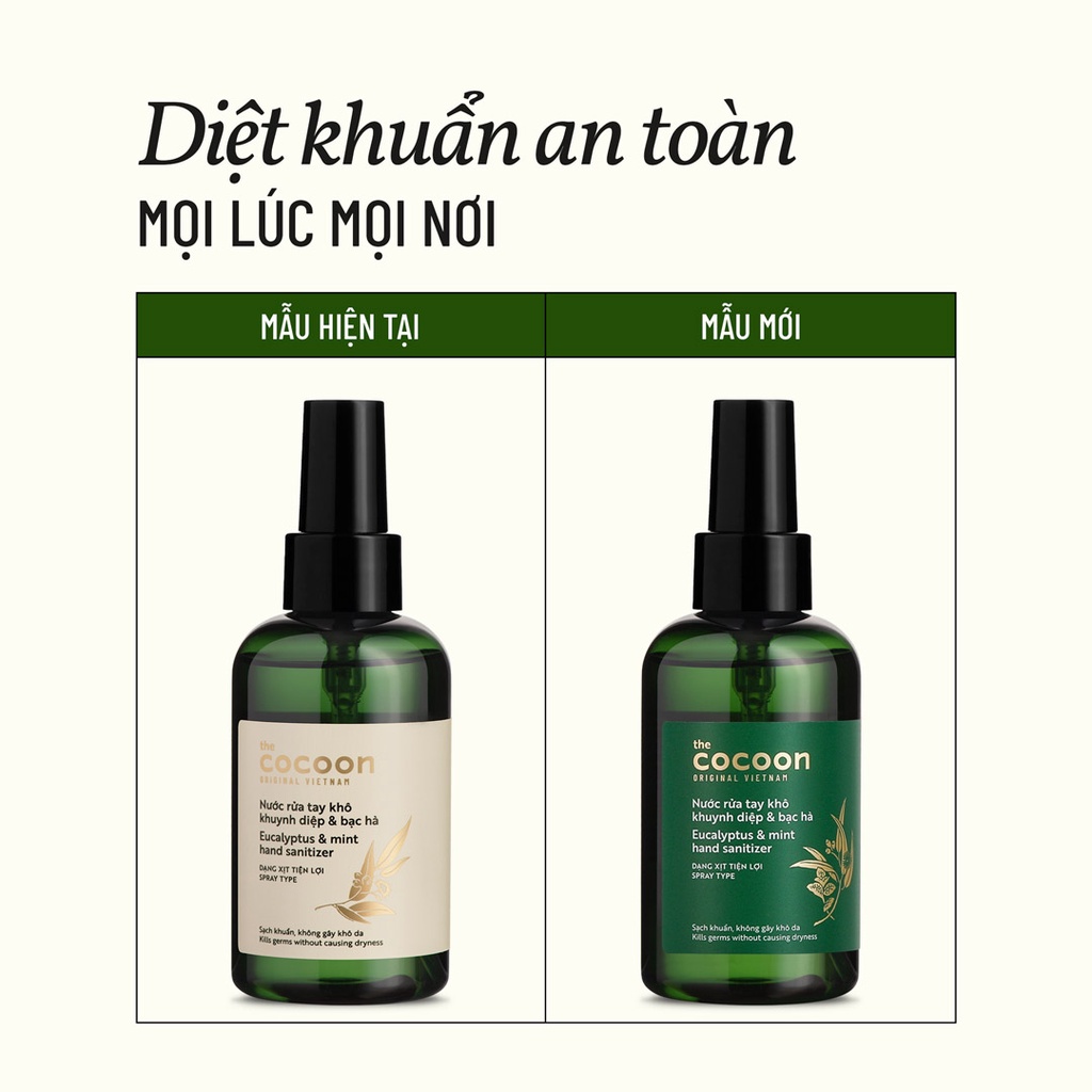 Nước xịt rửa tay khô Khuynh Diệp &amp; Bạc Hà Cocoon 140ml