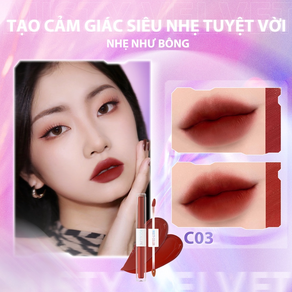 [Multi-color] Son môi FOCALLURE Dạng Lỏng 2 trong 1 siêu nhẹ chống nứt nẻ