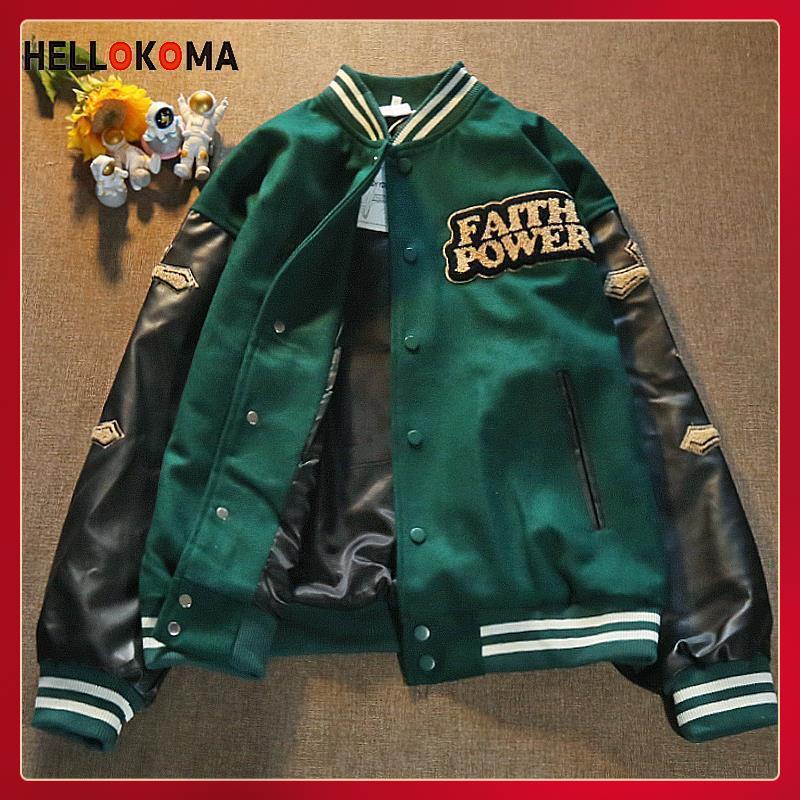 Áo Khoác Bóng Chày Da PU Dáng Rộng Thêu Hình Phong Cách Hip Hop Đường Phố Mỹ Cá Tính